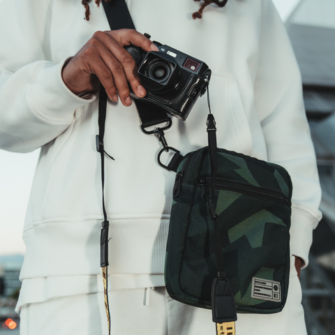 Ranger Camera Crossbody Camo - In-use, closeup