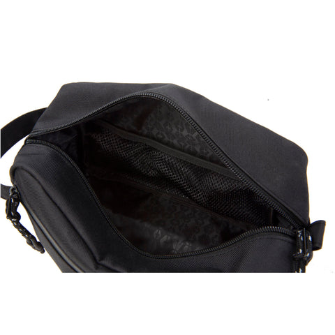HEX Aspect Black Dopp Kit, unzipped to show black interior fabric