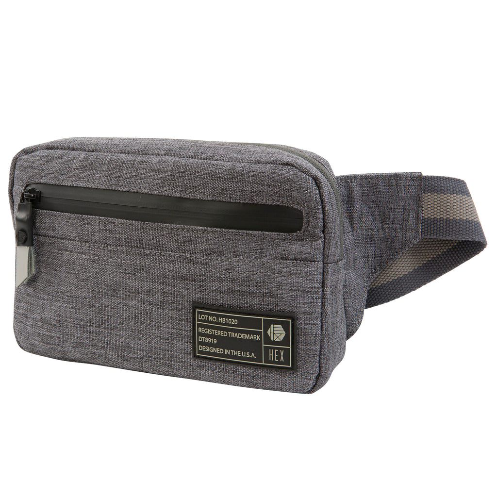 Front view of the Hex Instinct Grey Woven Waist Pack, gray, with the zipper closed