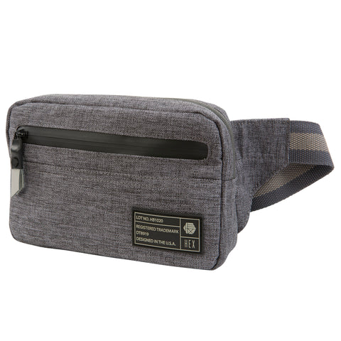 Front view of the Hex Instinct Grey Woven Waist Pack, gray, with the zipper closed