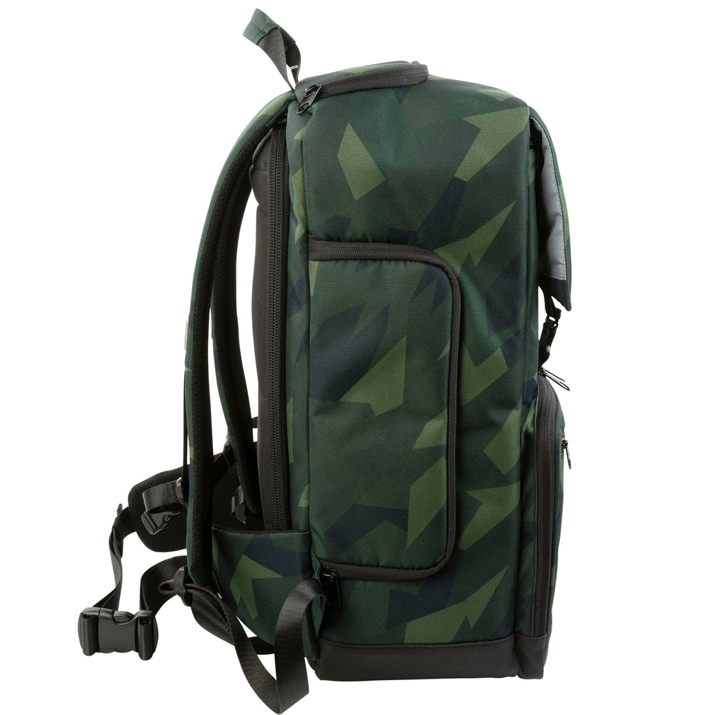 Cinema Backpack, Green Camo. Side view.