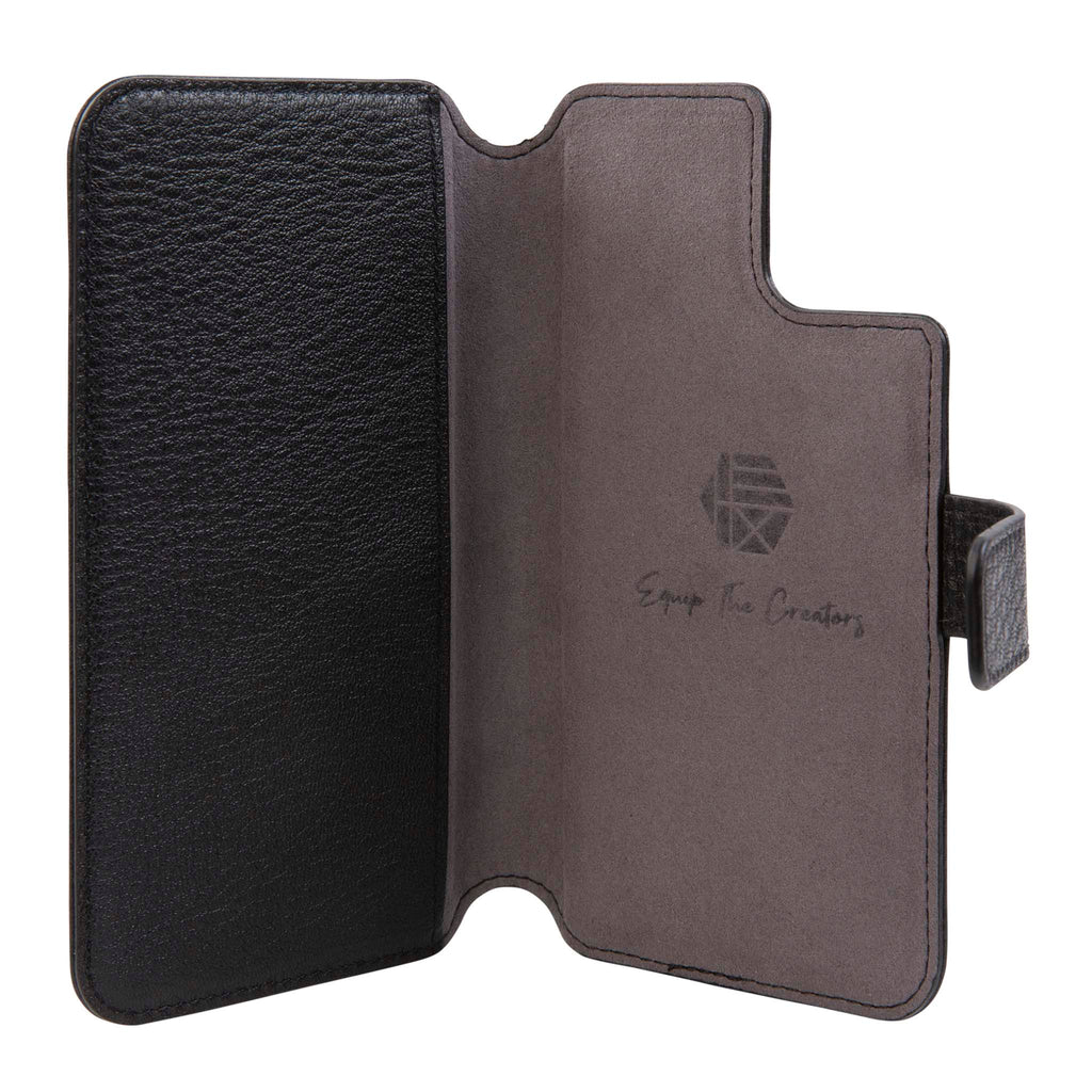 HEX Black Leather 4-in-1 Case for iPhone 11 and iPhone XR, opened, empty