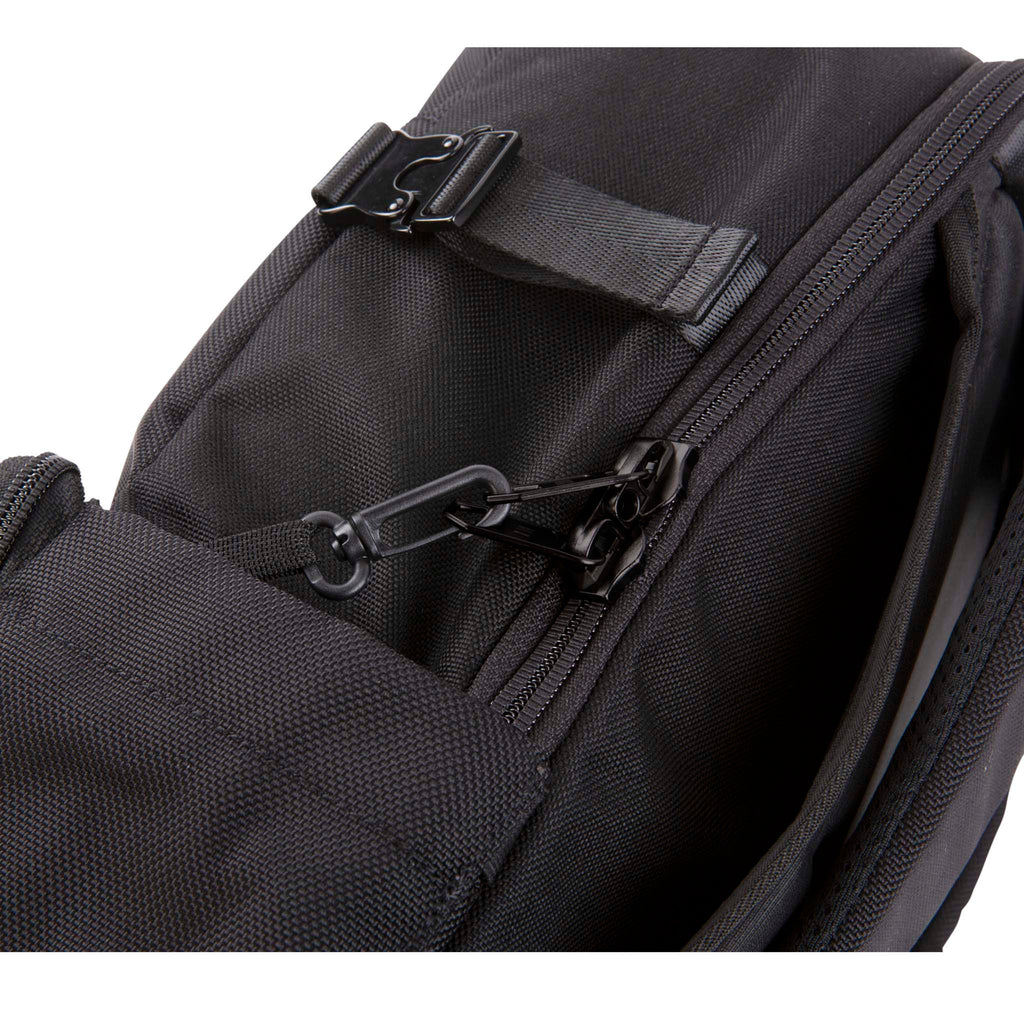 Close up of HEX Technical Backpack Glacier Camo, showing zippers attached to nylon hook